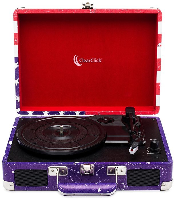 ClearClick Portable 3-Speed Vintage Suitcase/Briefcase Turntable (USA Flag Design) - Vinyl Record Player with... N5