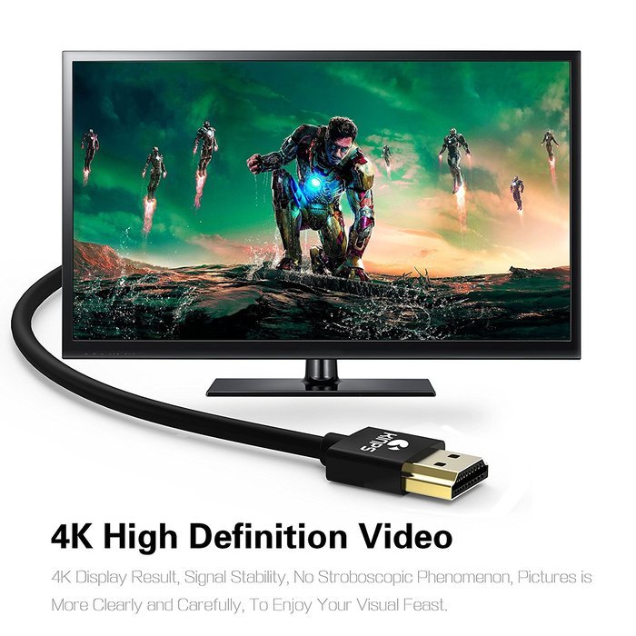 4K HDMI Cable, Kinps 15ft Ultra Slim Cable v1.4 with Ethernet, 24k Gold-plating HDMI Cable with RedMere Technology... N6