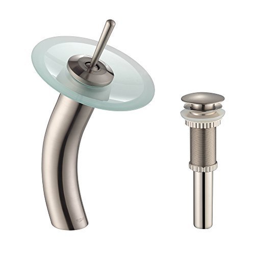 Kraus KGW-1700-PU-10SN-FR Single Lever Vessel Glass Waterfall Bathroom Faucet Satin Nickel with Frosted Glass...