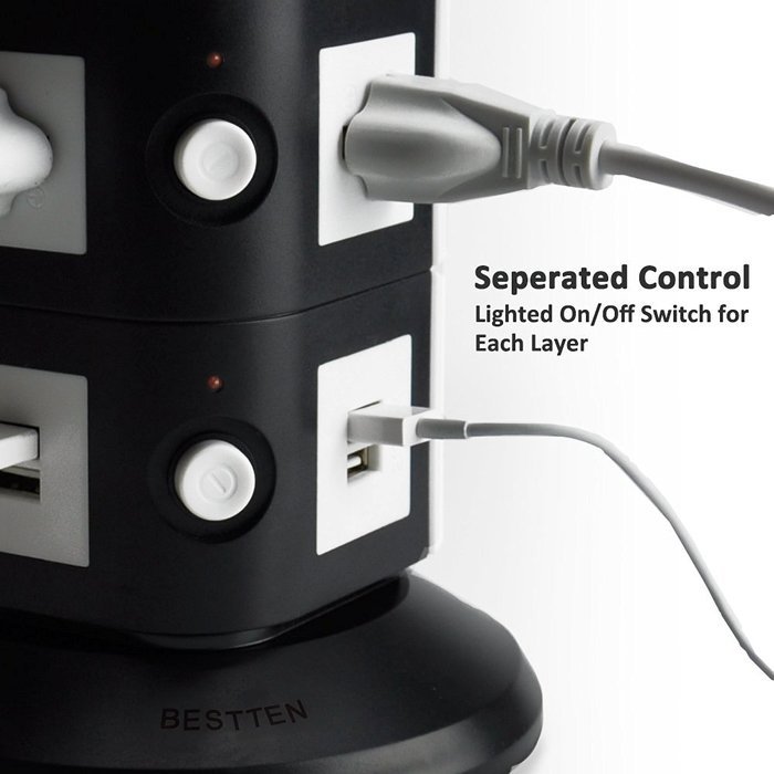 Bestten Multi-Functional Charging Station Tower: 6-Outlet Surge Protector with 4 USB Charging Ports (4.2A Total... N8