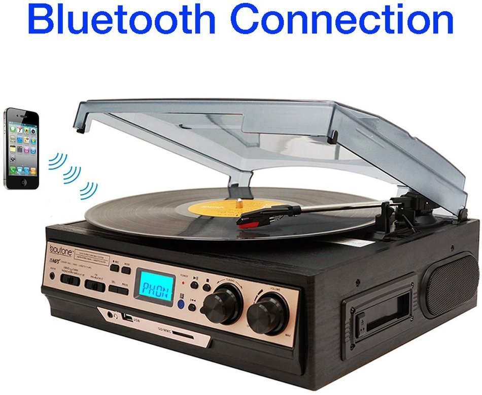 Boytone BT-27R-C Bluetooth connection 3-Speed Stereo Turntable, 2 built in Speakers Digital LCD Display AM/FM... N4