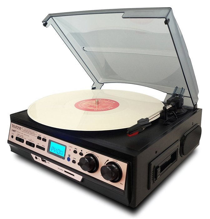 Boytone BT-27R-C Bluetooth connection 3-Speed Stereo Turntable, 2 built in Speakers Digital LCD Display AM/FM... N5