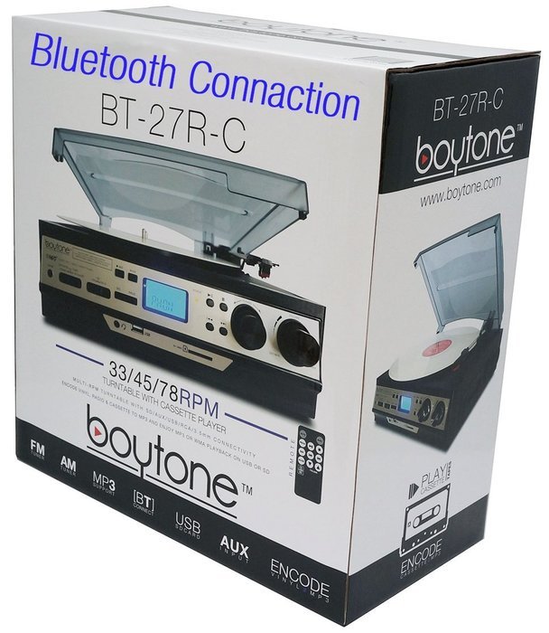 Boytone BT-27R-C Bluetooth connection 3-Speed Stereo Turntable, 2 built in Speakers Digital LCD Display AM/FM... N7