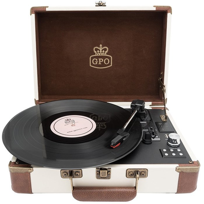 GPO Ambassador Bluetooth Turntable with Rechargeable Battery, 3-Speed, Built-In Stereo Speakers and USB Stick... N11
