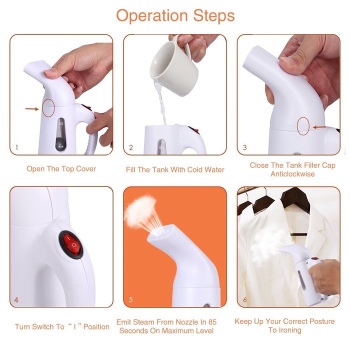 NOSIVA Portable Handheld Fabric Steamer (138 ml), White N9