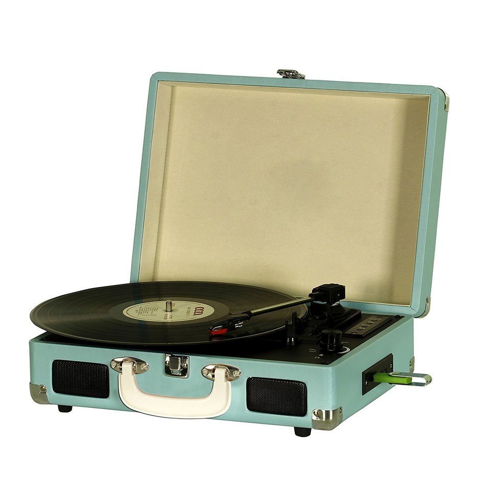 Timestorm XR-636BP Belt-Drive 3-Speed Portable Stereo Bluetooth Turntable(Tupquoise) N5