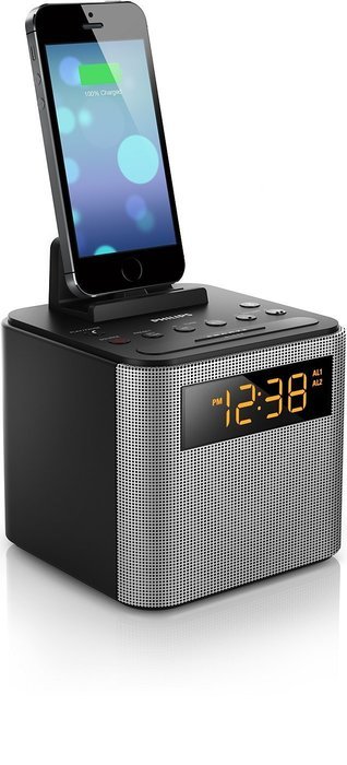 Philips AJT3300/37 Bluetooth Dual Alarm Clock Radio iPhone/Android Speaker Dock Speakerphone Microphone (Black) N2