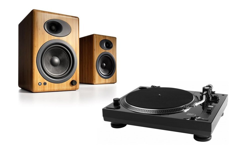 Music Hall USB-1 Turntable Package With Pair of Audioengine A5+ Bookshelf Speakers (Bamboo) N5