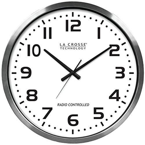 New LA CROSSE TECHNOLOGY 404-1220 20" Brushed Aluminum Atomic Wall Clock