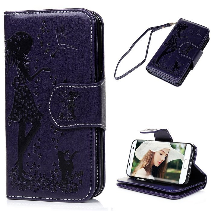 Badalink Galaxy S7 Edge Wallet Case 9 Card Slots Plastic Mirror Hand Strap Stand Feature Embossed PU Leather Flip... N36