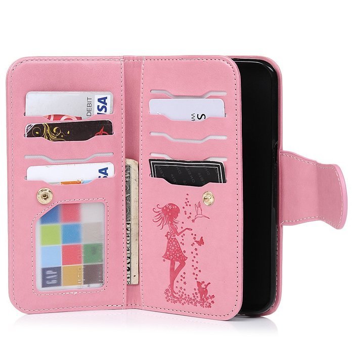 Badalink Galaxy S7 Edge Wallet Case 9 Card Slots Plastic Mirror Hand Strap Stand Feature Embossed PU Leather Flip... N38