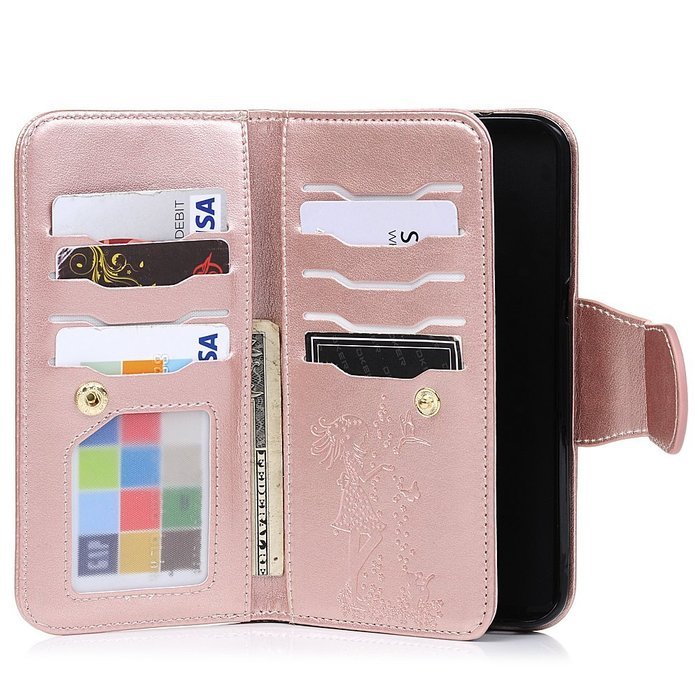 Badalink Galaxy S7 Edge Wallet Case 9 Card Slots Plastic Mirror Hand Strap Stand Feature Embossed PU Leather Flip... N43