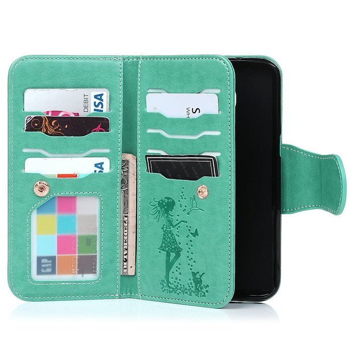 Badalink Galaxy S7 Edge Wallet Case 9 Card Slots Plastic Mirror Hand Strap Stand Feature Embossed PU Leather Flip... N46