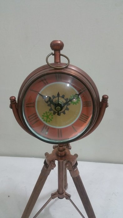 NAUTICAL MARITIME ~ COPPER FINISH CLOCK WITH TRIPOD DESKTOP ~ TABLE CLOCK DECOR N2