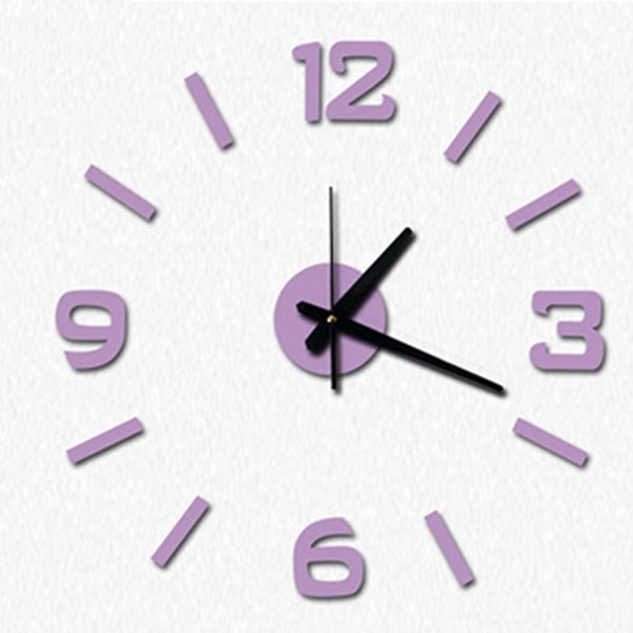 MuLuo Four colors DIY Numbers Wall Clock Acrylic Mirror Wall Stickers Watches Home Decor Clock light purple N2
