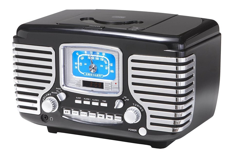 Crosley CR612-BK Corsair Retro AM/FM Dual Alarm Clock Radio with CD Player, Black N3