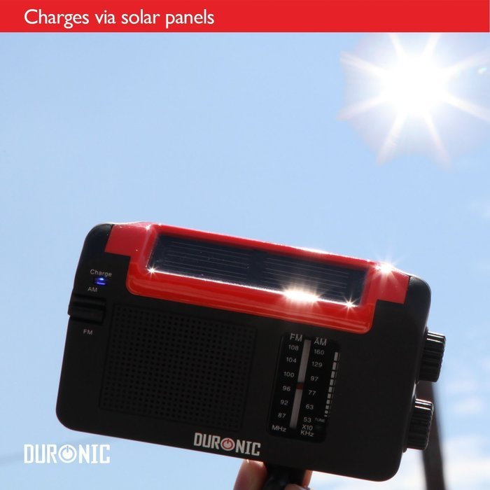 Duronic Hybrid Hand crank, self-powered, Solar AM/FM Radio with USB charger cable - Perfect for Walking, Hiking... N7
