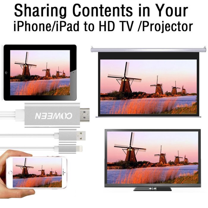 COWEEN Lightning to HDMI Screen Mirroring Cable 1080P MHL to HDMI Airplay HDTV Adapter&nbsp;for iPhone6/6s/6 plus/5... N4