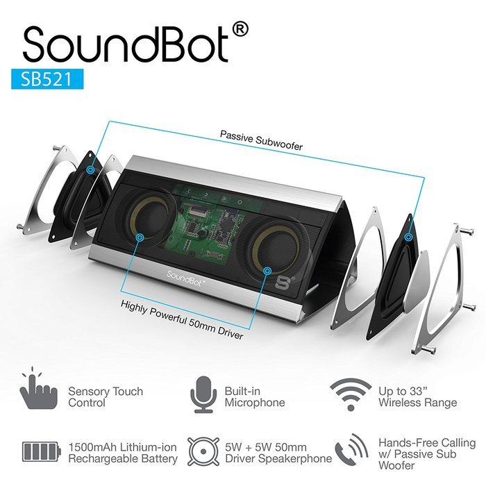 Bluetooth Speaker, SoundBot SB521 HD 3D Bluetooth 3.0 Wireless Speaker for 15Hrs Music Streaming & Hands-Free... N6