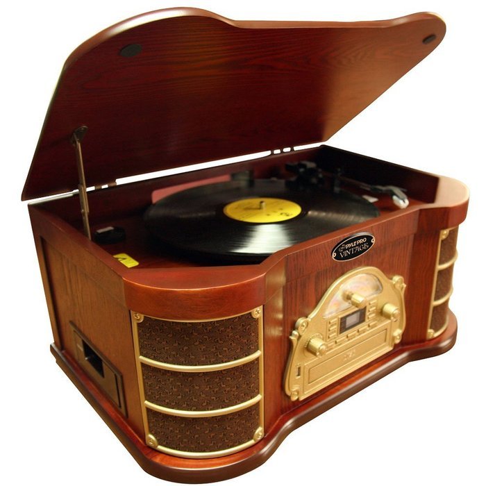 Classical Turntable with AM/FM Radio/ Cassette/ USB Recording & iPod Player (Certified Refurbished) N4