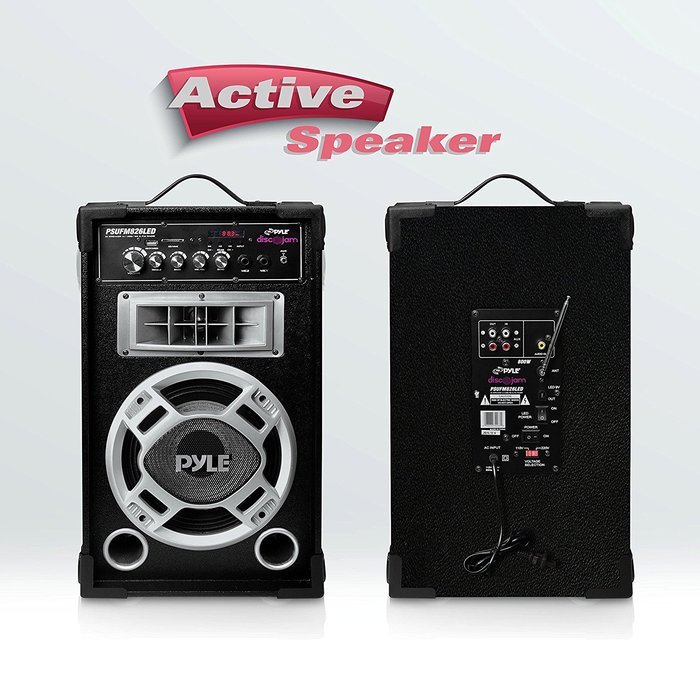Pyle Disco Jam Dual 6.5&rdquo; Karaoke Bookshelf Stereo Speaker System, 2 Mic Inputs and Built in LED Party Lights N8