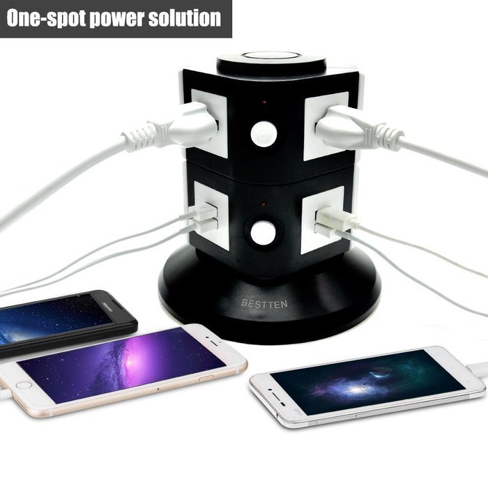 Bestten Multi-Functional Charging Station Tower: 6-Outlet Surge Protector with 4 USB Charging Ports (4.2A Total... N13