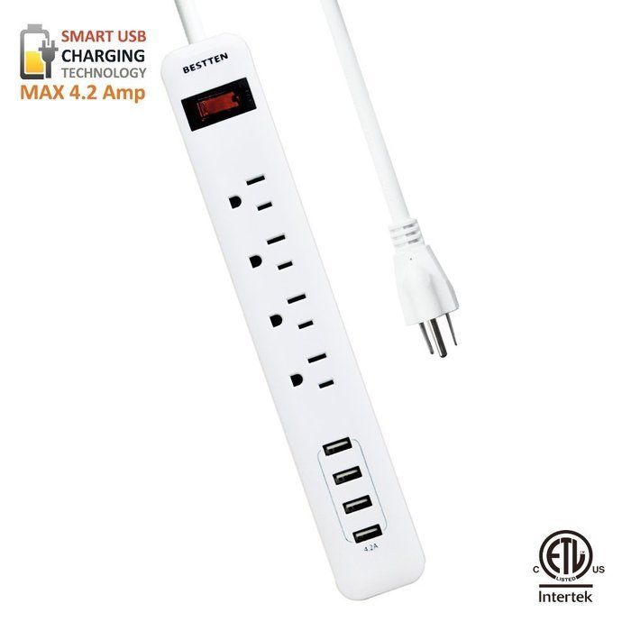 Bestten Multi-Functional Charging Station Tower: 6-Outlet Surge Protector with 4 USB Charging Ports (4.2A Total... N16
