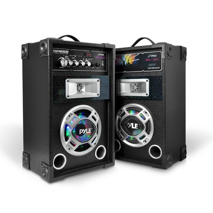 Pyle Disco Jam Dual 6.5&rdquo; Karaoke Bookshelf Stereo Speaker System, 2 Mic Inputs and Built in LED Party Lights N10