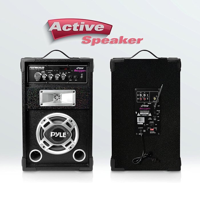 Pyle Disco Jam Dual 6.5&rdquo; Karaoke Bookshelf Stereo Speaker System, 2 Mic Inputs and Built in LED Party Lights N11