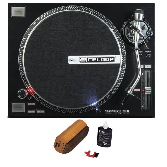 Reloop RP-7000 Quartz Driven DJ Turntable with Upper-Torque Direct Drive, Black with RCA D4+ Vinyl Record Cleaning... N3