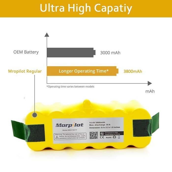 [UL&CE Approval]Morpilot&reg;3800mAh Ni-MH Battery for Irobot Roomba 500 510 530 531 532 533 535 536 540 545 550 552... N3