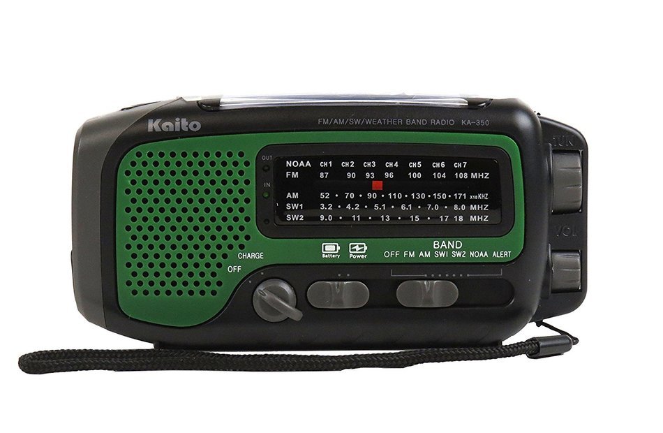Kaito KA350GN Voyager Trek Solar/Crank AM/FM/SW NOAA Weather Radio with 5-LED Flashlight, Green N17