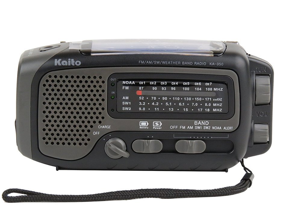 Kaito KA350GN Voyager Trek Solar/Crank AM/FM/SW NOAA Weather Radio with 5-LED Flashlight, Green N19