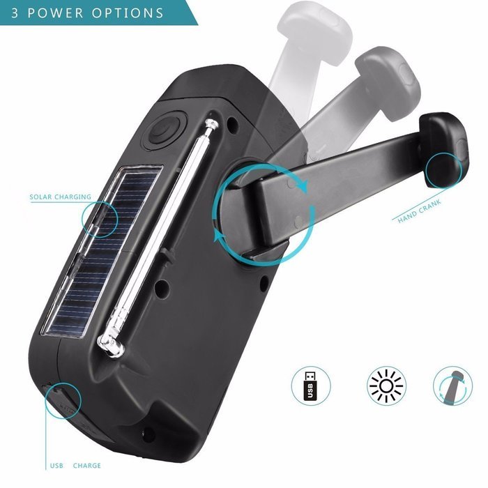 OUTERDO Dynamo Emergency Radio Solar Hand Crank Self Powered AM/FM/NOAA/WB Weather Radio, LED Flashlight,Phone... N16