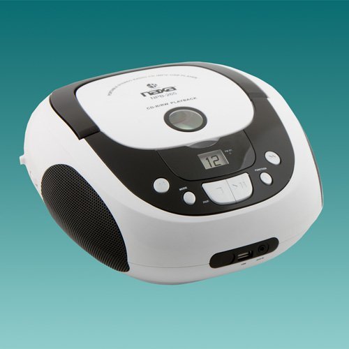 NAXA Electronics NPB-265 MP3/CD Mini Boombox with Bluetooth (White/Black)