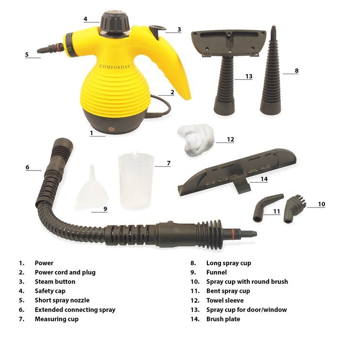 UPGRADED Comforday Handheld Multi-Purpose Pressurized Steam Cleaner with 9 Accessories N7