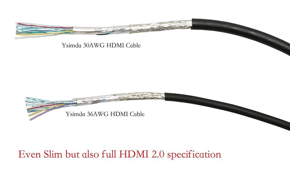 Ysimda Ultra Slim Flexible Series Redmere Active Metallic Shell HDMI 2.0 A to A High-speed Cable, 15ft, 18G, Supports... N4
