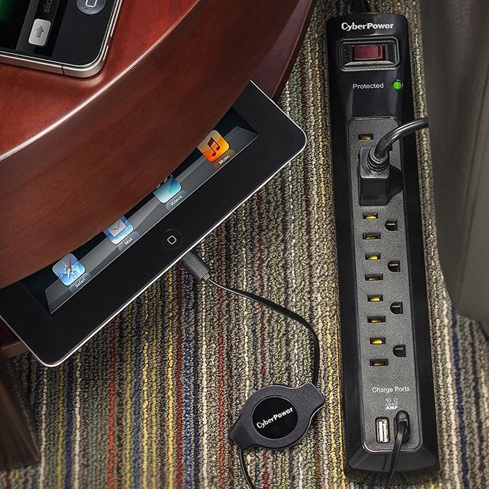 CyberPower CSP604U Surge Protector 6-AC Outlets with 2 USB Charging Ports (2.1A) 4-Ft Cord N2