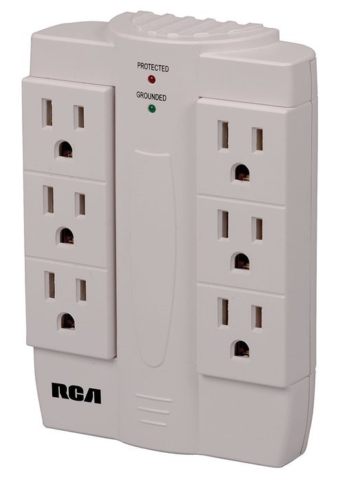 RCA PSWTS6BF Wall Tap Surge Protector with 6 Swivel Outlets - Black N2