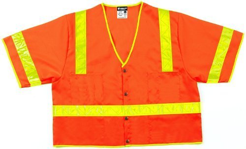 MCR Safety CL3SOVX2 Class 3 Polyester Mesh Safety Vest with 3M Scotchlite 2-Inch Lime Reflective Stripe, Fluorescent...