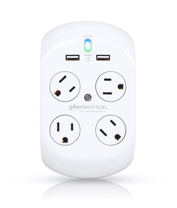 360 Electrical 36038 Revolve Surge Protector with 4 Rotating Outlets and 3.4 Amp/17W USB Charging