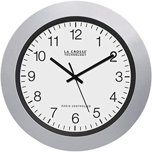 New LA CROSSE TECHNOLOGY WT-3102S 10" Silver & Black Atomic Wall Clock