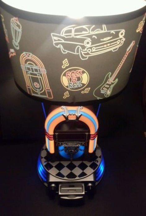 Jukebox with iPod Docking Station and Alarm Clock Table Lamp