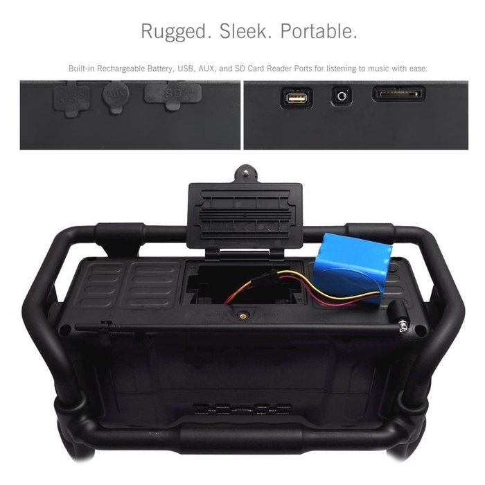 Pyle Industrial BoomBoX Bluetooth Stereo Speaker, Rugged Water-Resistant Radio Boom Box, Rechargeable Battery,... N9