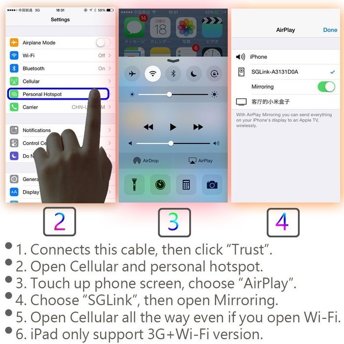 COWEEN Lightning to HDMI Screen Mirroring Cable 1080P MHL to HDMI Airplay HDTV Adapter&nbsp;for iPhone6/6s/6 plus/5... N6
