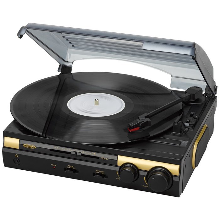 Jensen JTA-230G 3 Speed Stereo Turntable with Built in Stereo Speaker System Supports Vinyl to MP3 Recording,...