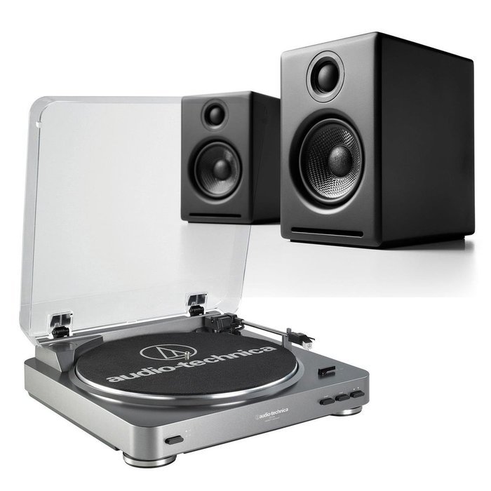 AudioTechnica AT-LP60 Fully Automatic Stereo 2-Speed Turntable System (Silver) with Audioengine A2+ Premium Powered... N2