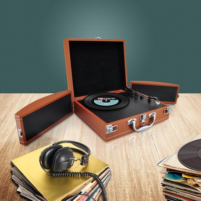 PYLE PVTTBT8BR Bluetooth Classic Vintage Style Vinyl Player Turntable, Vinyl-To-MP3 Record, Rechargeable Battery N10