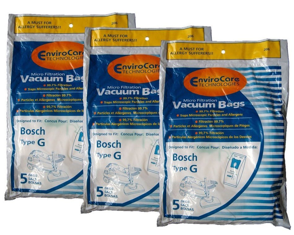 15 Bosch Allergy TYPE G Canister Bags, Hard Floor, Health Guard, Formula, Electro Duo, Plus Vacuum Cleaners, BBZ51AFG2U... N3