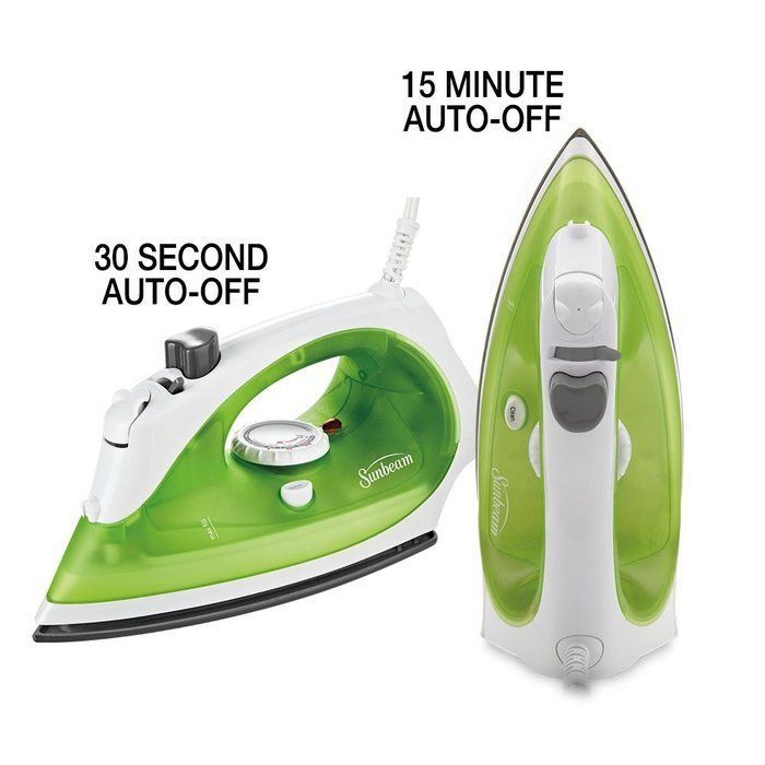 Sunbeam Simple Press 1100 Watt Compact Anti-Drip Non-Stick Soleplate Iron with Timed Auto-Off System, White/Green... N5